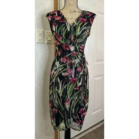 LINDON TIMES Black Red Floral Y2K Mesh Midi Dress Witchy Whimsigoth Feminine Sz6 - Picture 1 of 13